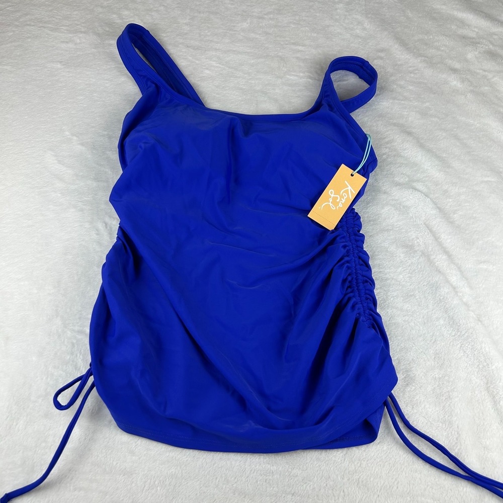 Kona Sol Tankini Top Womens M(8-10) Dark Blue Stretch Side Tie Ruched Swimwear
